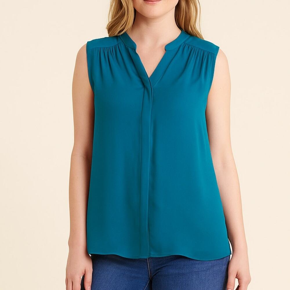 J. Crew Dark Teal Sleeveless Button Front Top Blouse Size 8 G2248 Summer 2017